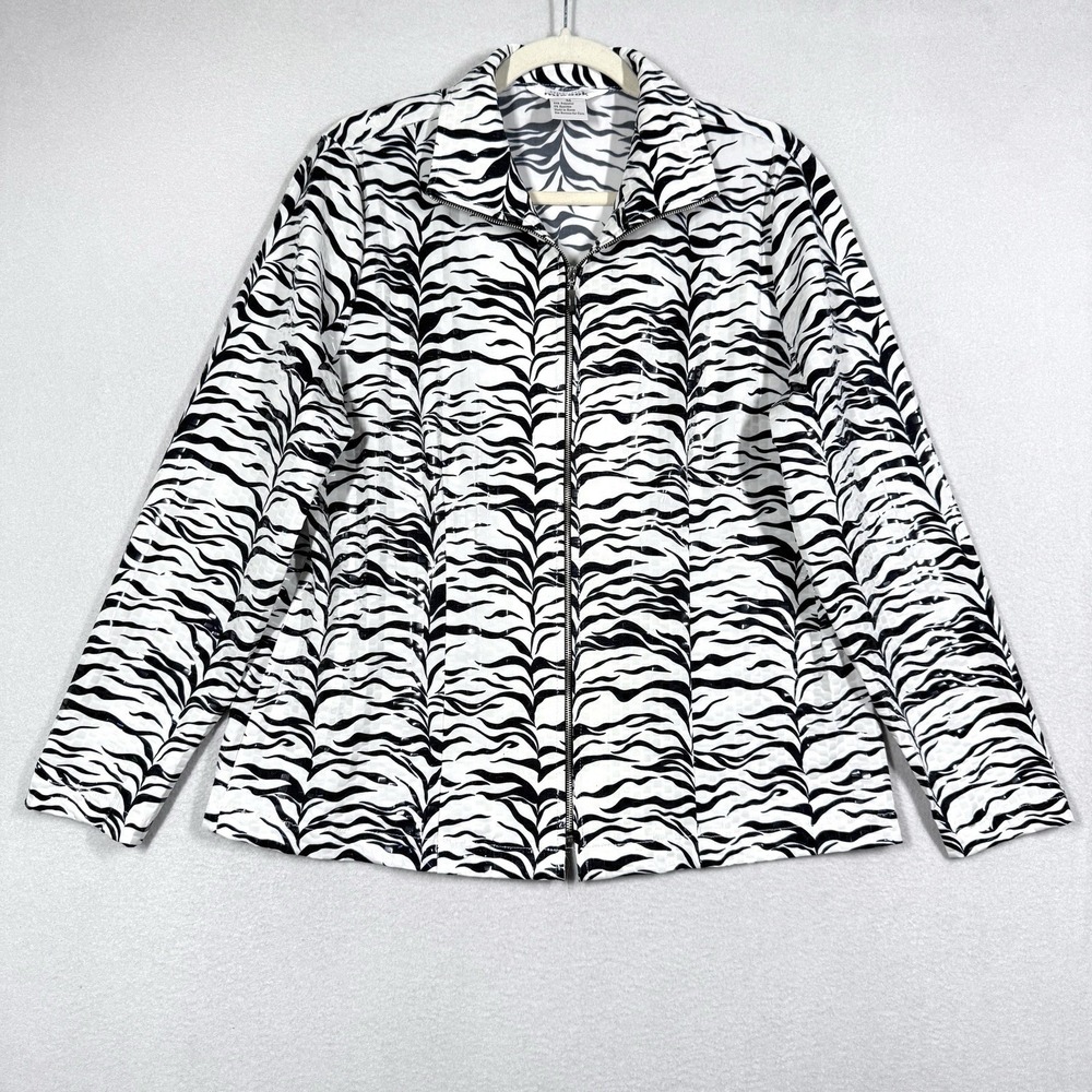 Exclusively Misook Jacket Womens M Animal Print Zebra Sequin Full Zip Shimmer